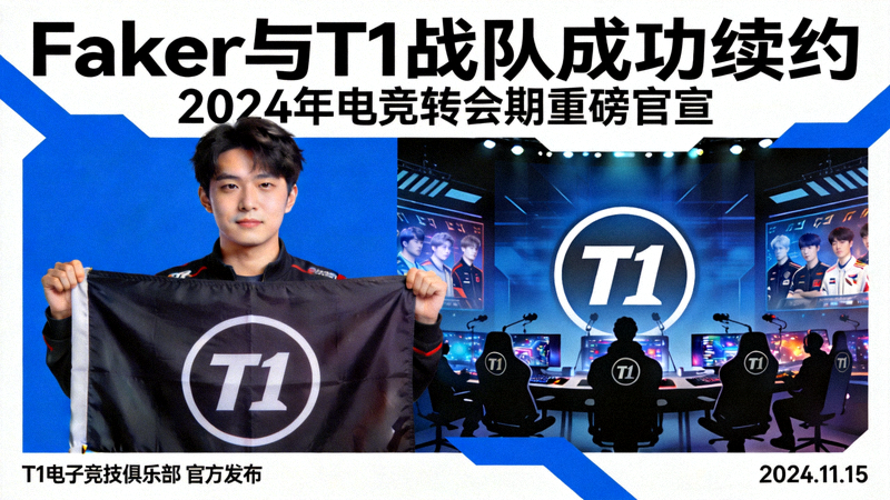 电竞转会新闻 - Faker与T1战队成功续约的官方公告图片